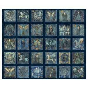Folklore fabrics: Medieval Picture Patches Panel, Small 6" Blocks, Blue, 36" (92cm) | 