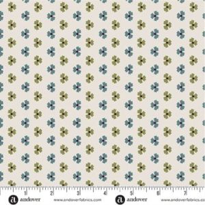 Mystic Meadow fabric, Abstract Flower, Cream Teal | 