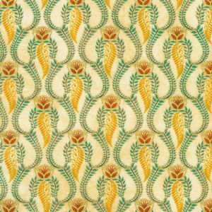 Golden Feathers fabric: Floral Feather Trellis, Parchment |