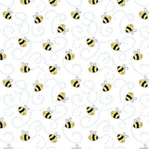 Sunny Honey Fabric: Bees, White |