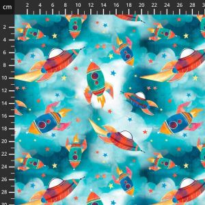 Just For Kids Fabric: Blast Off!, Rockets, Blue |