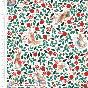 Peter Rabbit Christmas Orchard fabric: Pomegranate Holly | 