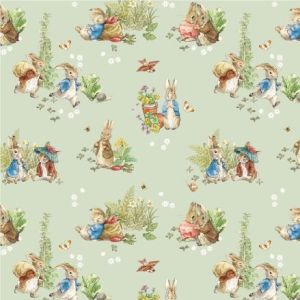 Peter Rabbit and Benjamin Bunny fabric: Main, Green | 