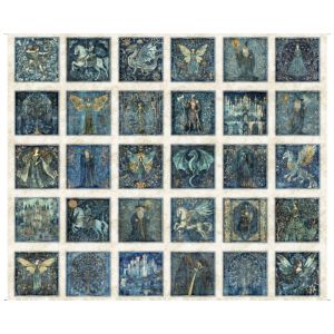 Folklore fabrics: Medieval Picture Patches Panel, Small 6" Blocks, Cream 36" (92cm) | 