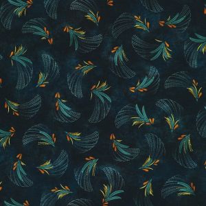 Golden Feathers fabric: Tail Feathers, Navy |