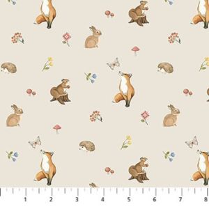 Woodland Heart Fabric: Mini Animals, Beige | 