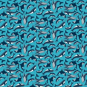 Deep Blue Sea Fabric: Fins and Tails, Blue | 