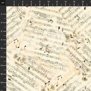 Music Fabric: Modern Lace, Musical Sheets, Ivory | 