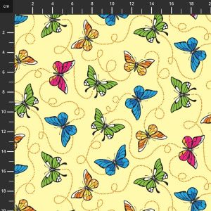 Conversationals Fabric: Bug, Bug, Bug, Butterflies, Yellow | 