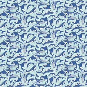 Deep Blue Sea Fabric: Fins and Tails, White | 