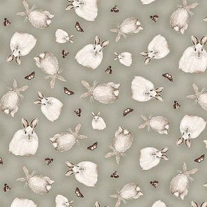 Little Ones fabric: Tossed Bunnies, Grey | 