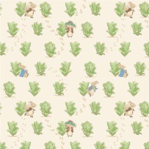 Peter Rabbit and Benjamin Bunny fabric: Lettuce Patch, Cream |