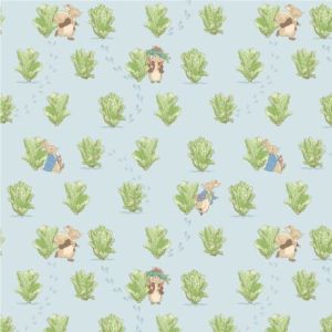 Peter Rabbit and Benjamin Bunny fabric: Lettuce Patch, Blue |