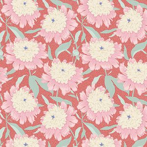 Tilda GardenLife fabric: Bowl Peony Coral (per 1/4 metre) | 