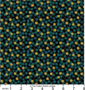 Year of the Dragon fabric: Dark Jade & Gold Aster on Black, Gold Metallic | 