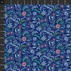 Botanicals fabrics: Bella Blue Birds, Tiny Flowers, Indigo Blue | 