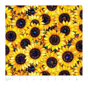Sonny in the Sunflowers Fabric: Stained Glass Sunflowers, Yellow | 