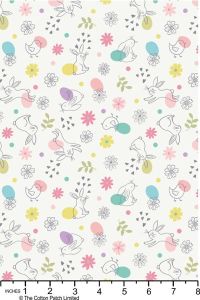 Spring Treats Fabric: Chicks and Bunnies, White | 