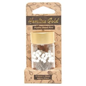 Hemline Gold Pins White Plastic Head |