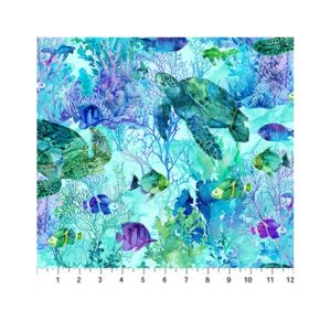 Coral Reef fabric: Turtles and Fishes | 
