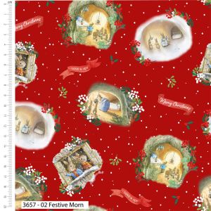 Peter Rabbit Christmas Orchard fabric: Festive Morn | 