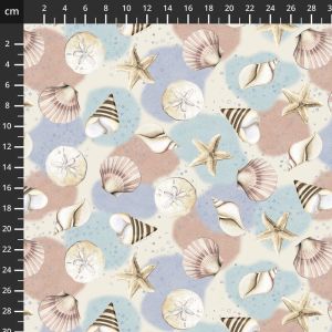 Ocean Oasis fabric: Shells & Starfish, Light Blue | 