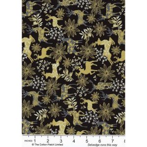 Holiday Metallics fabrics: Gold Metallic Deer & Floral, Black |