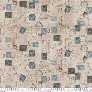 Tim Holtz Fabric: Eclectic Elements Curio, Correspondence, Taupe |