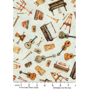 Sugar, Spice, Everything Nice  fabric, Musical Instruments, Grey | 