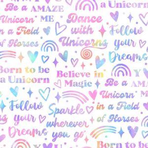 Unicorn Sparkle Magic fabric, Rainbows on White | 