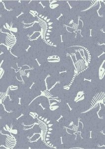 Dino Glow Fabric Dino Skeletons, Dark Slate (Glow in the Dark) Lewis and Irene | 