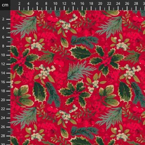 Designer Christmas fabrics, Martha Negley Foliage Red | 