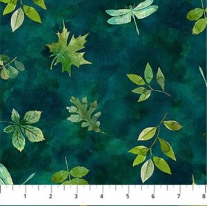 Luscious fabric: Leaves and Dragonflies, Teal | 