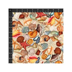 Conversationals Fabric: Endless Blues, Packed Seashells, Cream | 