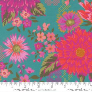 Parlor fabric Happy Blooms, Teal | 