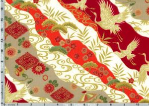 Imperial Collection Fabric: Cranes on Diagonal Wave Red (per 1/4 metre) |