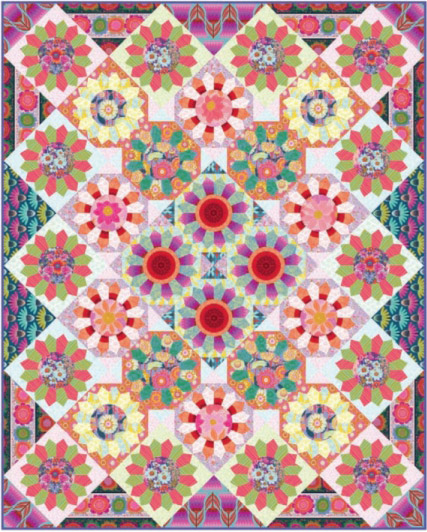 Anna Maria fabrics made into a quilt using Dresden Plate and Snowball Corners.