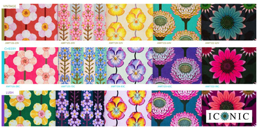 Bold and bright floral fabrics from Anna Maria Textiles' Iconic fabric range