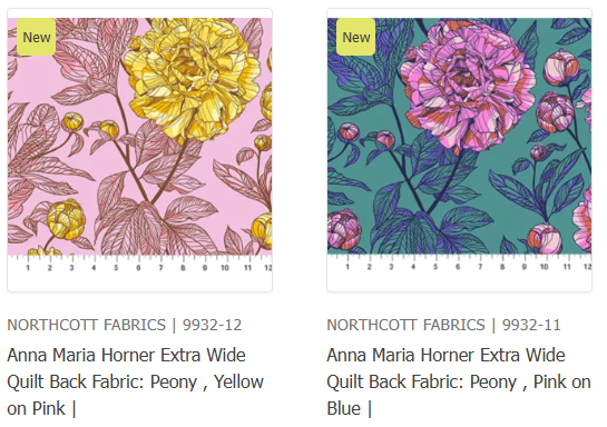 Images of Peony flowers on fabric in pink/yellow and pink/blue